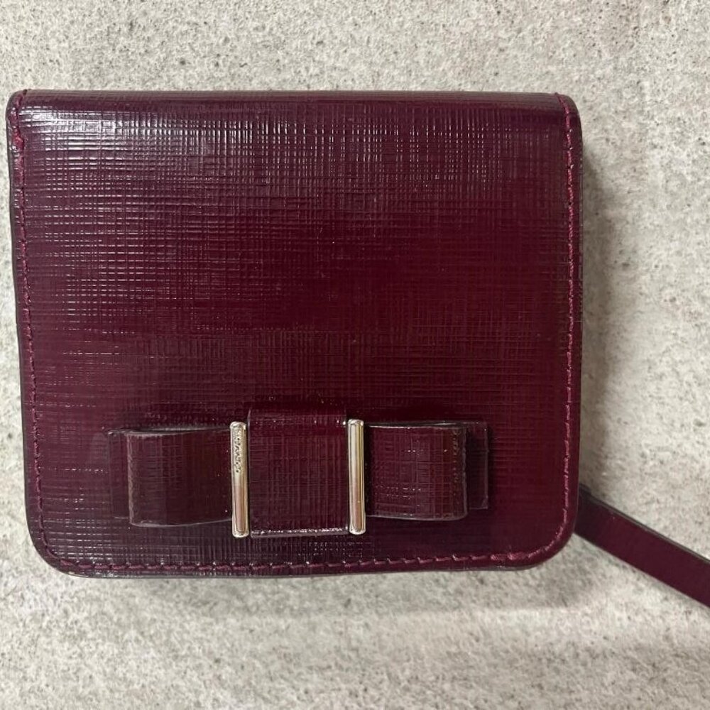COACH Wallet Darcy Textured Leather Bow Burgandy Wallet